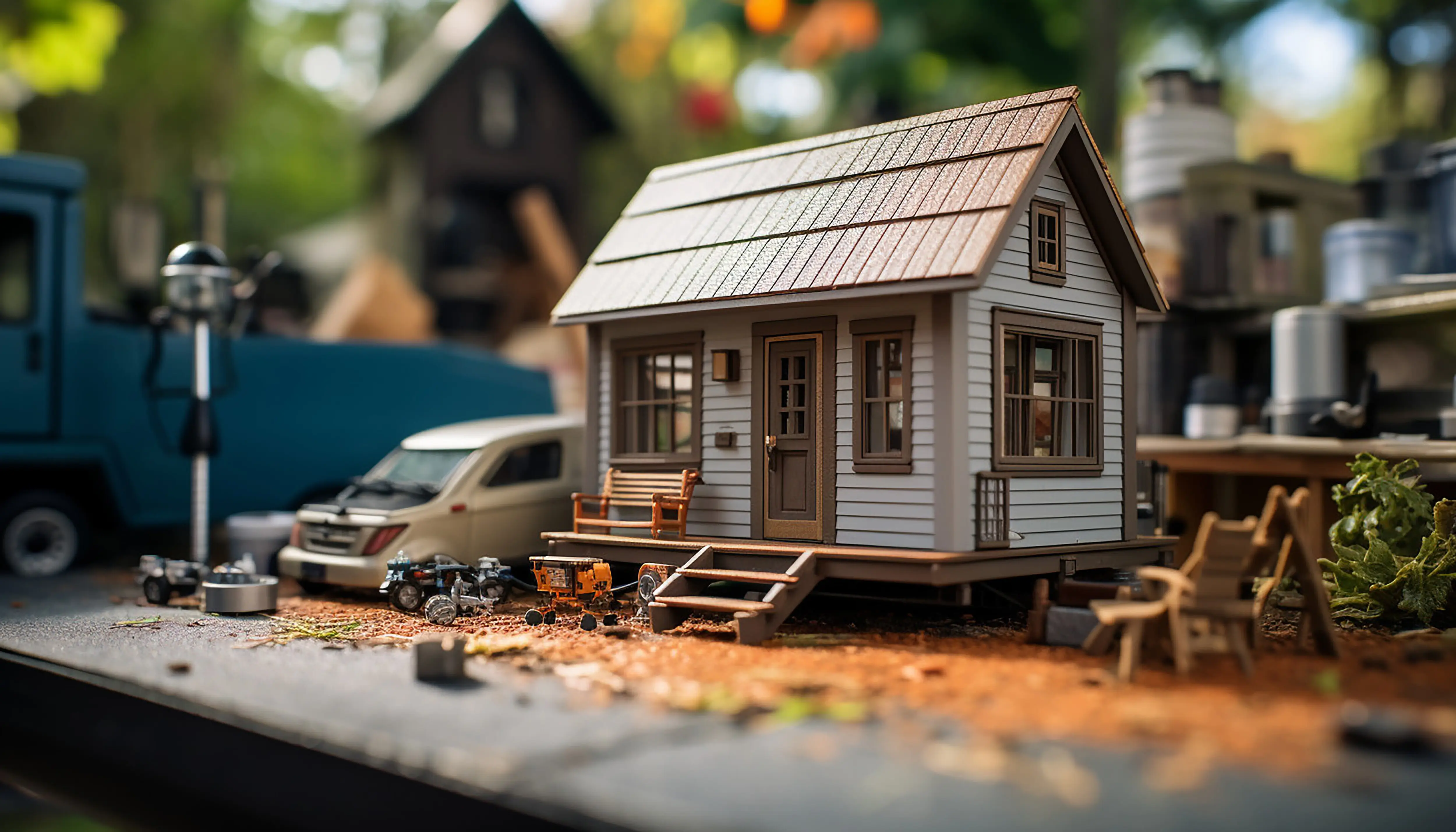 Fotoshooting eines Tiny Houses auf der Ladefläche eines El Camino